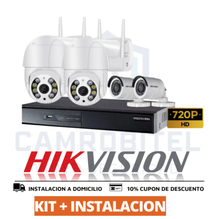 kit 4 cámaras HD +Instalación gratis (2 cámara 360°/2 cámaras exterior +audio+disco de grabación